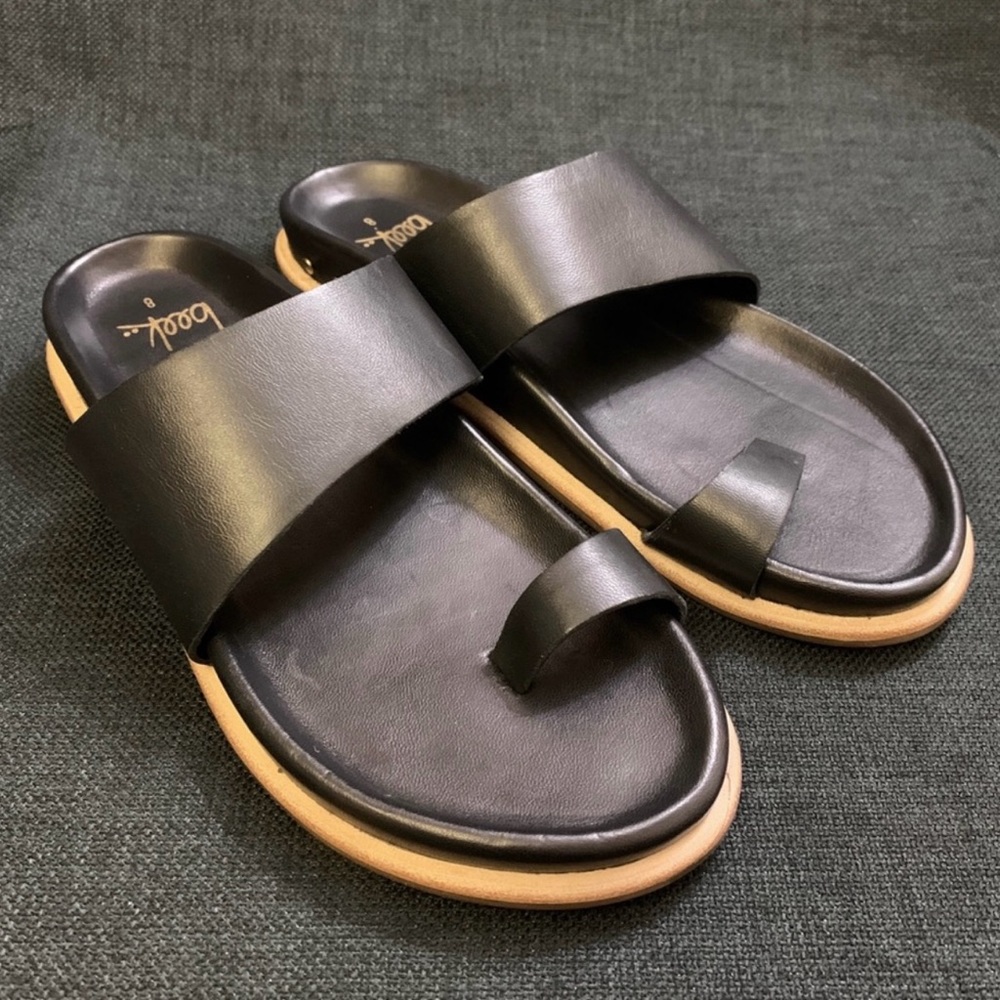 NWOT BEEK Goldfinch Genuine Leather Sandals Women’s 8 US Black Tan